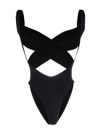 Reina Olga Exotica Crisscrossed One Piece Swimsuit In Black