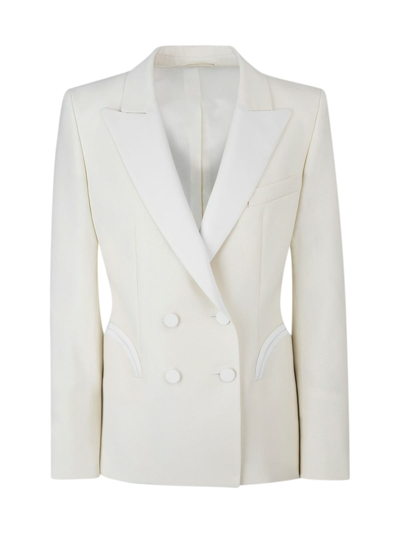 Blazé Milano First Class Cream Charmer Blazer Double Breast Tasche E Revere Contrasto In White