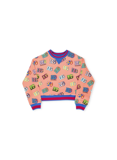 Dolce & Gabbana Babies' Round-neck Jersey Sweatshirt With All-over Logo Print In Multicolor