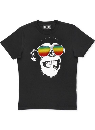 Diesel Kids' T-shirt Con Stampa Monkey In Nero