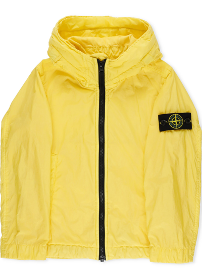 Stone Island Kids' Waterproof Hooded Jacket In Yellow