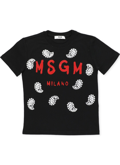 Msgm Kids' Paisley Printed T-shirt In Black