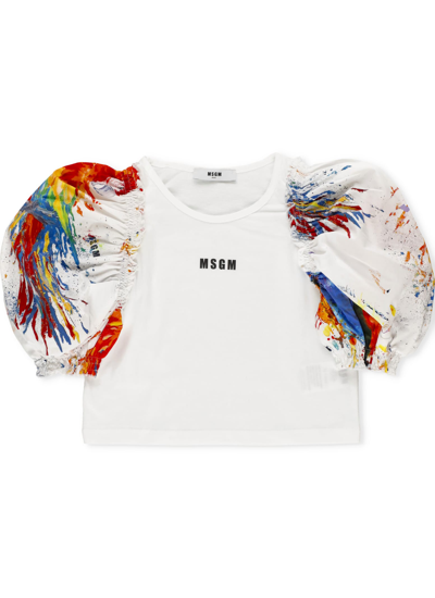 Msgm Kids' Puffed Sleeves T-shirt In White