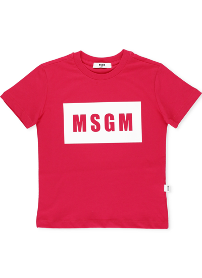 Msgm Kids' T-shirt With Loged Print In Fuchsia