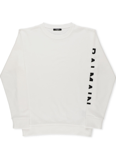 Balmain Kids' Cotton Sweatshirt In Bianco/nero