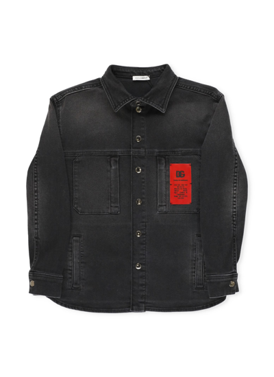 Dolce & Gabbana Kids' Jeans Shirt With Patch In Black