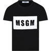 MSGM BLACK T-SHIRT FOR KIDS WITH LOGO