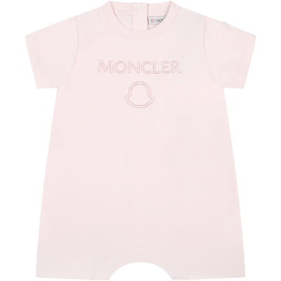 Moncler Pink Romper For Baby Girl With Logo