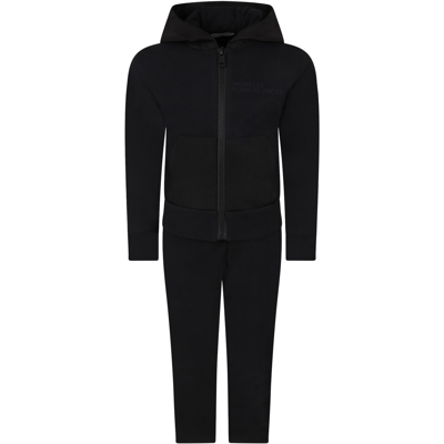 Moncler Black Tracksuit For Kids With Logo In Nero.