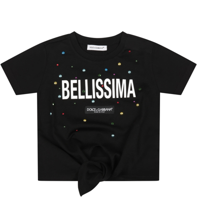 Dolce & Gabbana Black T-shirt For Baby Girl With Logo