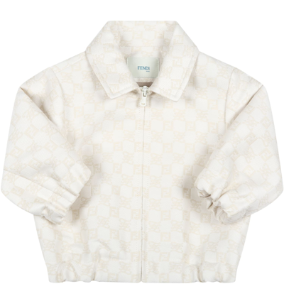 Fendi Ivory Jacket For Baby Kids With Double Ff