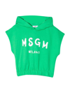 MSGM GREEN GIRL SWEATSHIRT WITH HOOD AND WHITE PRINT