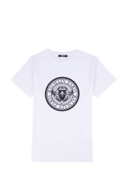 Balmain Kids'  White Logo T-shirt
