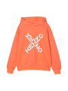 KENZO ORANGE BOY SWEATSHIRT WITH LOGO PRINT ON THE FRONT, HOOD, LONG SLEEVES, ELASTICATED CUFFS AND ELASTI