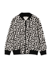 KENZO BLACK / WHITE BOYS BOMBER JACKET, ALL-OVER LOGO PRINT, LOW RIBBED COLLAR, FRONT ZIP CLOSURE, LONG SL