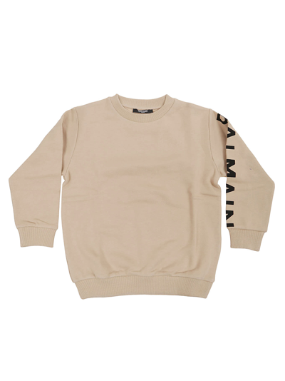 Balmain Kids' Cotton Sweatshirt In Ne Nocciola Nero