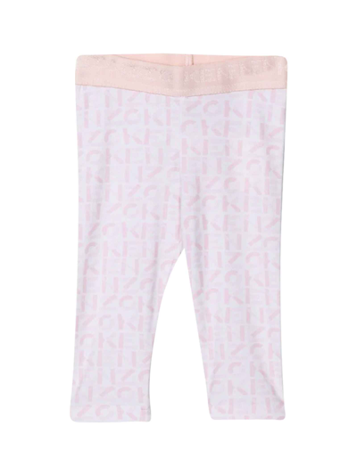 Kenzo White / Pink Baby Girl Leggings With All Over Print By In Ecru