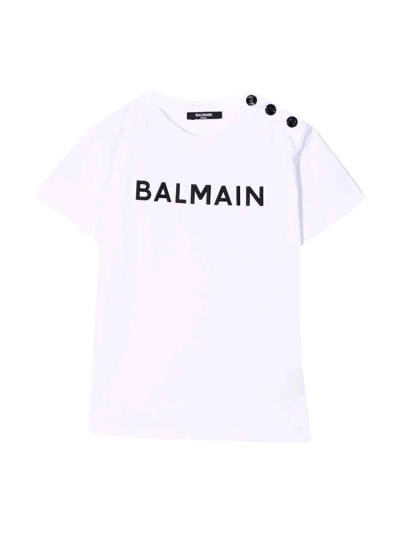 Balmain Unisex White Teen T-shirt In Bianco/nero