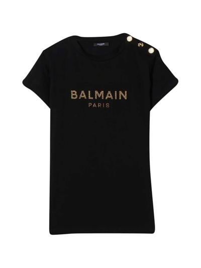 Balmain Black Teen Unisex T-shirt In Nero/oro
