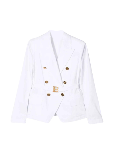 Balmain White Teen Girl Jacket In Bianco