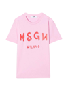 MSGM PINK UNISEX T-SHIRT WITH LOGO ON THE FRONT, ROUND NECKLINE, SHORT SLEEVES AND STRAIGHT HEM BY .