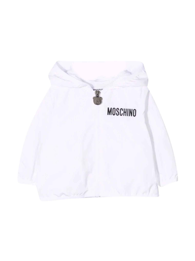 Moschino Babies' White Lightweight Jacket With Zip And Hood In Bianco