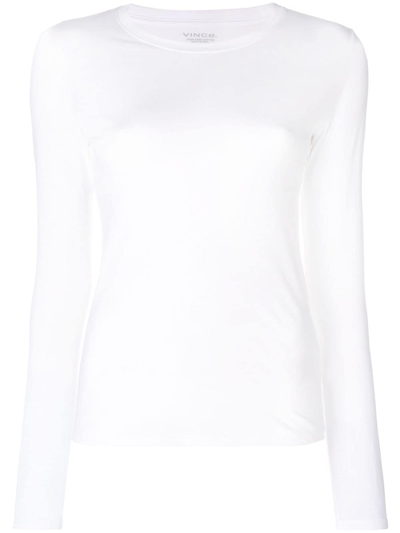 Vince Fine-knit Long-sleeved T-shirt In Optical White