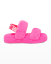 Ugg Kids' Oh Yeah Logo-strap Sheepskin Slides 7-10 Years In Taffy Pink/pink