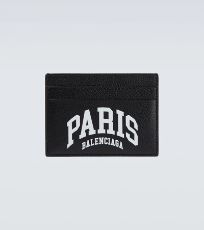 Balenciaga Paris Printed Leather Card Holder In Black,white