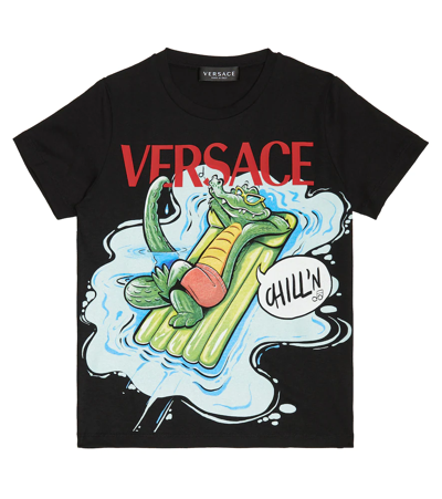 Versace Kids' Printed Cotton T-shirt In Black