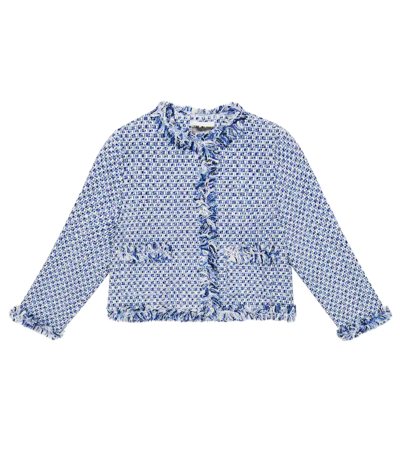 Il Gufo Kids' Tweed Tonal Fringe-edge Jacket In Blue