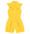 Il Gufo Linen Baby Romper With Rouches In Yellow Acid