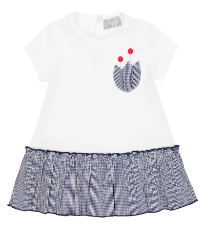 Il Gufo Babies' Flower-print Shirt Dress In White Ink Blue
