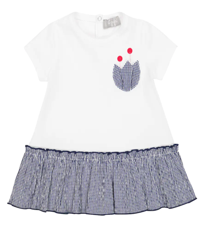 Il Gufo Baby Cotton-blend Dress In White Ink Blue