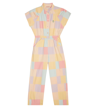 The Animals Observatory Kids' Grasshopper Checked Cotton Jumpsuit In Pink
