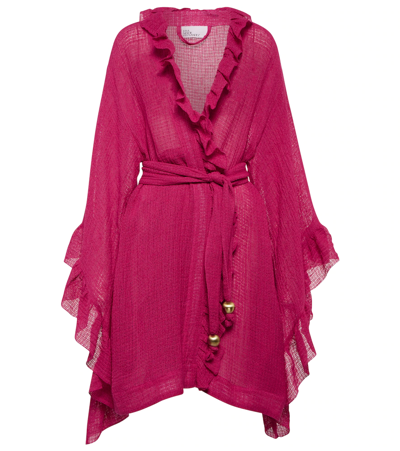 Lisa Marie Fernandez Anita Ruffled-sleeve Linen-blend Gauze Robe In Fuschia