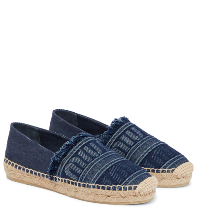 Miu Miu Logo Intarsia Fringe Detailed Espadrilles In Blue