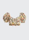 Agua By Agua Bendita Palmarosa Cropped Floral-print Organic Cotton-poplin Top In Multicolor