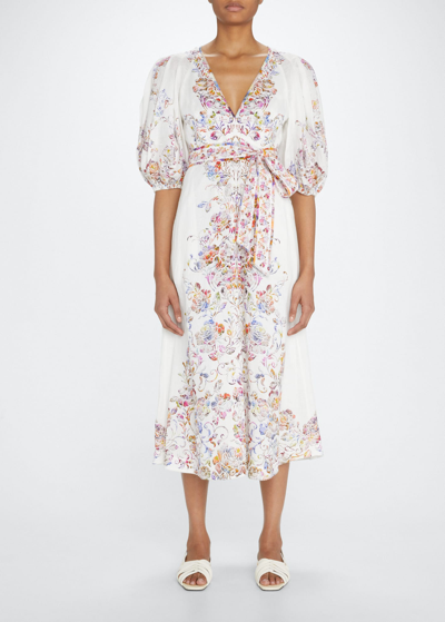 knee length dresses for ladies Zimmermann Rebellion Tuck Scarf Linen Midi Dress