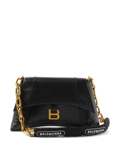 Balenciaga Downtown Small Crinkled-leather Shoulder Bag In Black