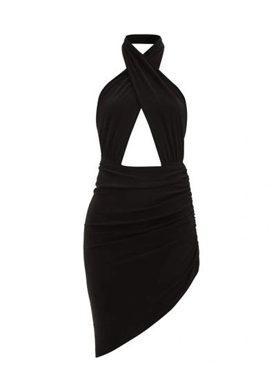 Norma Kamali Asymmetric Halterneck Jersey Mini Dress In Black
