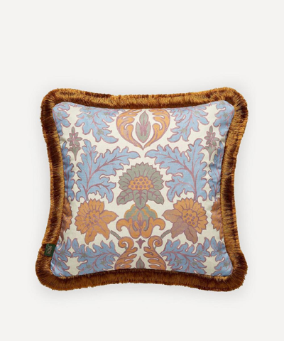 House Of Hackney Emania Medium Cotton-linen Fringed Cushion In Azurite