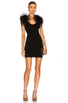 Saint Laurent Feather-embellished Wool Mini Dress In Noir