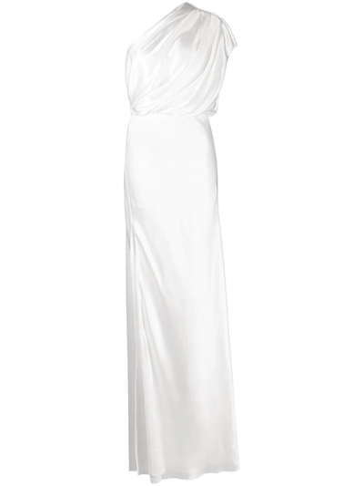 Michelle Mason Silk One-shoulder Gathered Gown In Neutrals