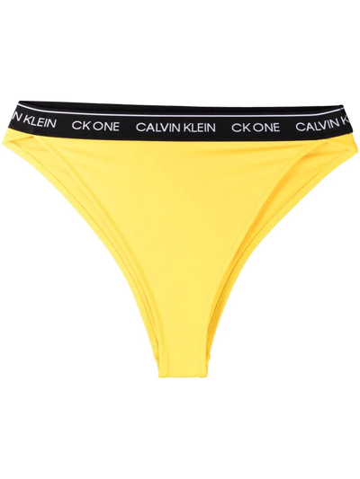 Calvin Klein Logo-waistband Bikini Bottoms In Yellow