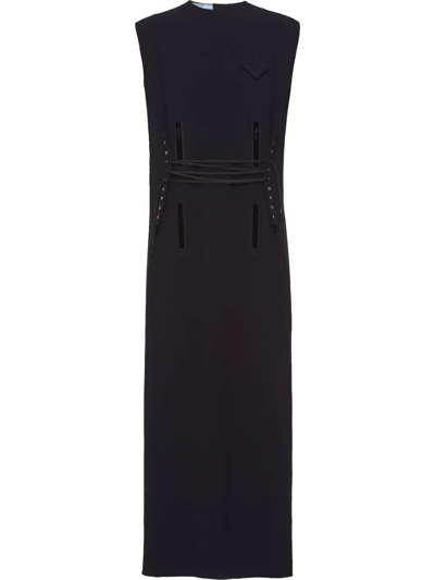 Prada Lace-up Mid-length Dress In Black