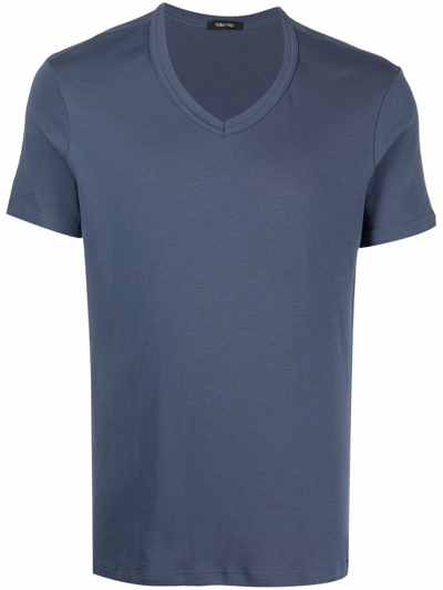 Tom Ford V-neck Fitted T-shirt In 412 Navy
