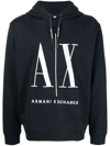 Armani Exchange Embroidered Logo Cotton Hoodie In Blue
