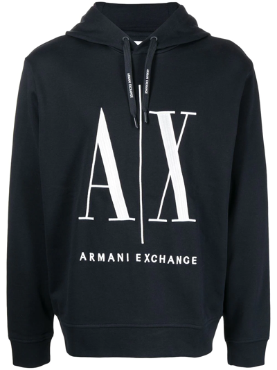 Armani Exchange Logo-print Long-sleeve Hoodie In Blue