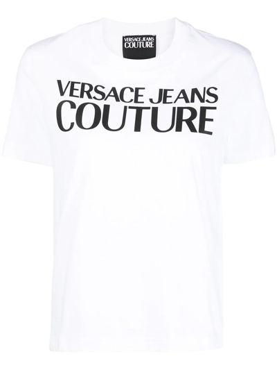 Versace Jeans Couture Cotton T-shirt With Contrasting Logo Print In White